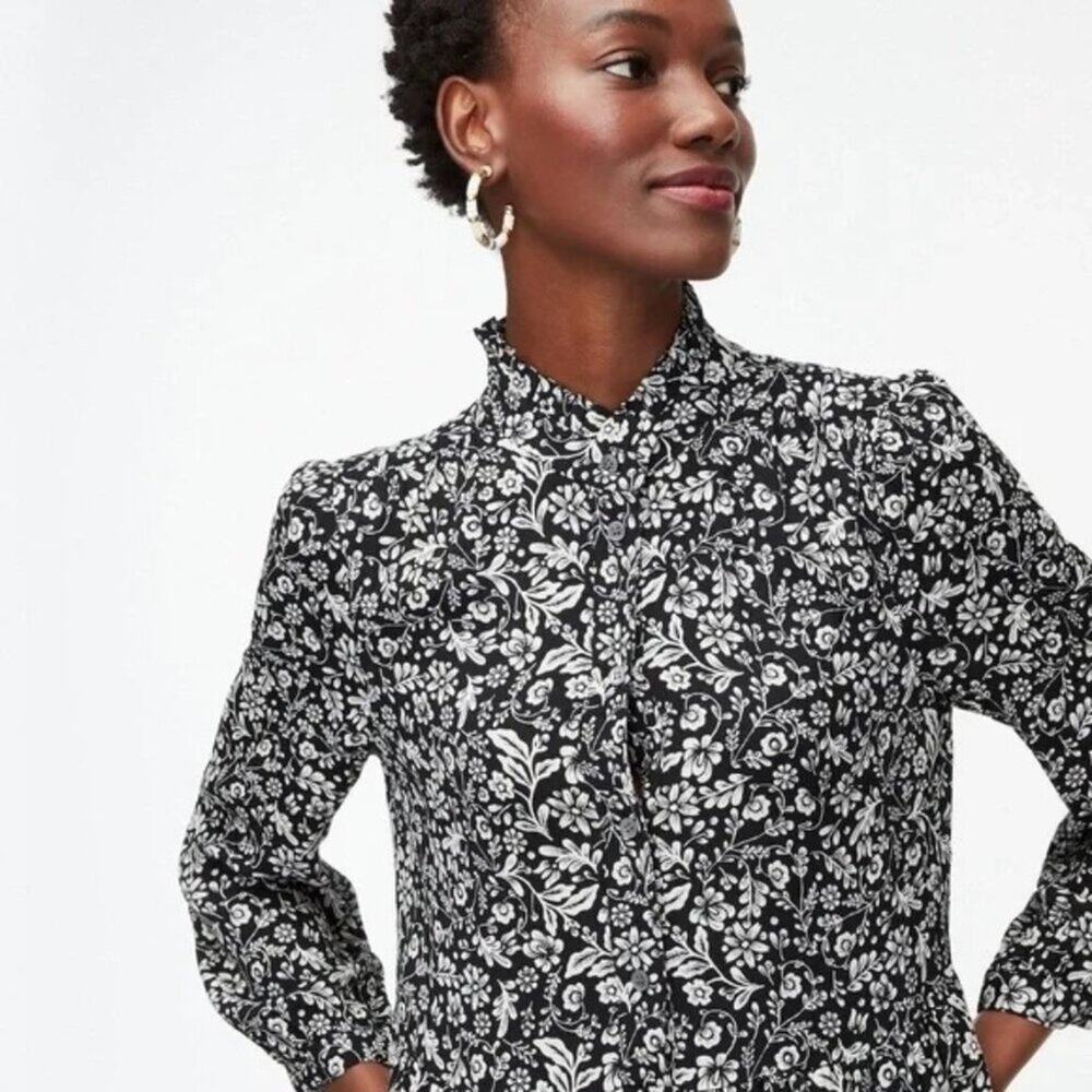 J. Crew Black and White Floral Blouse